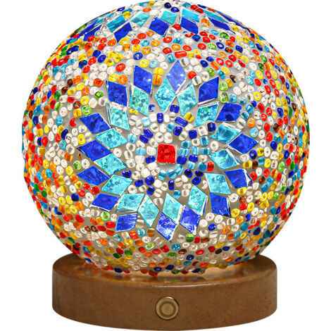 Lampe de table de chevet boule de verre mosaïque veilleuse lampe décorative rétro lampe globe table/table de chevet/table de chevet/bureau adapté pour chambre, salon, salle d'étude, salle à manger (1 