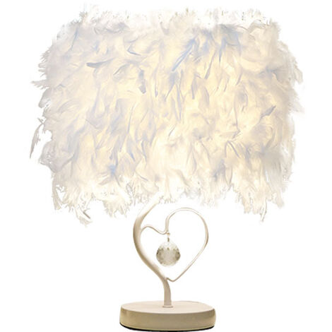 Lampe de table de chevet en plumes blanches en forme de coeur en forme de coeur Lampe de table moderne Lampe de table décorative pour chambre à coucher Lampe de table avec interrupteur à bouton Lampe