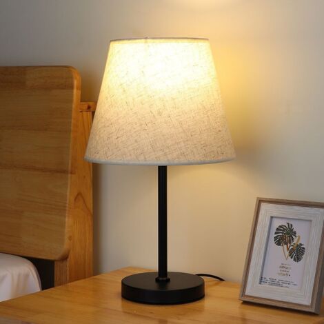 Lampe de table de chevet – Petite lampe de table de chevet avec abat-jour en tissu pour chambre, salon, chambre de fille – Noir