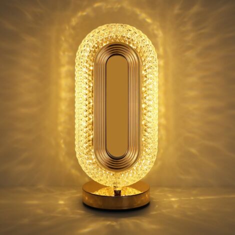 Lampe de table de chevet pour chambre à coucher, veilleuse tricolore à intensité variable avec port USB, lampe ovale en cristal tactile rechargeable