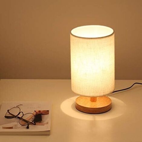 Lampe de Table de Chevet Ronde Lampe de Chevet avec Abat-Jour en Tissu et Bois pour Chambre à Coucher, Bureau Moderne de Salon H281