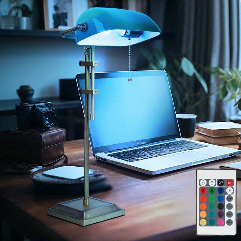 Globo - Lampe de table de nuit de bureau lampe de banquier à intensité variable bronze antique télécommande dans un ensemble comprenant des ampoules