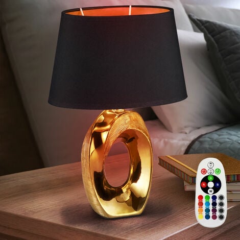 Lampe de table de nuit liseuse télécommandée en or noir dimmable dans un ensemble comprenant des ampoules LED RVB