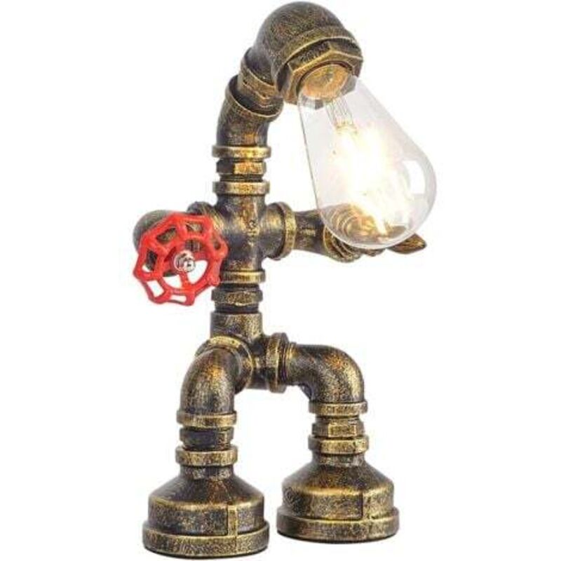 SNQ - Lampe de table de style tuyau d'eau - Lampe de table industrielle vintage - Lampe de table steampunk en fer - Lampe de chevet rétro pour