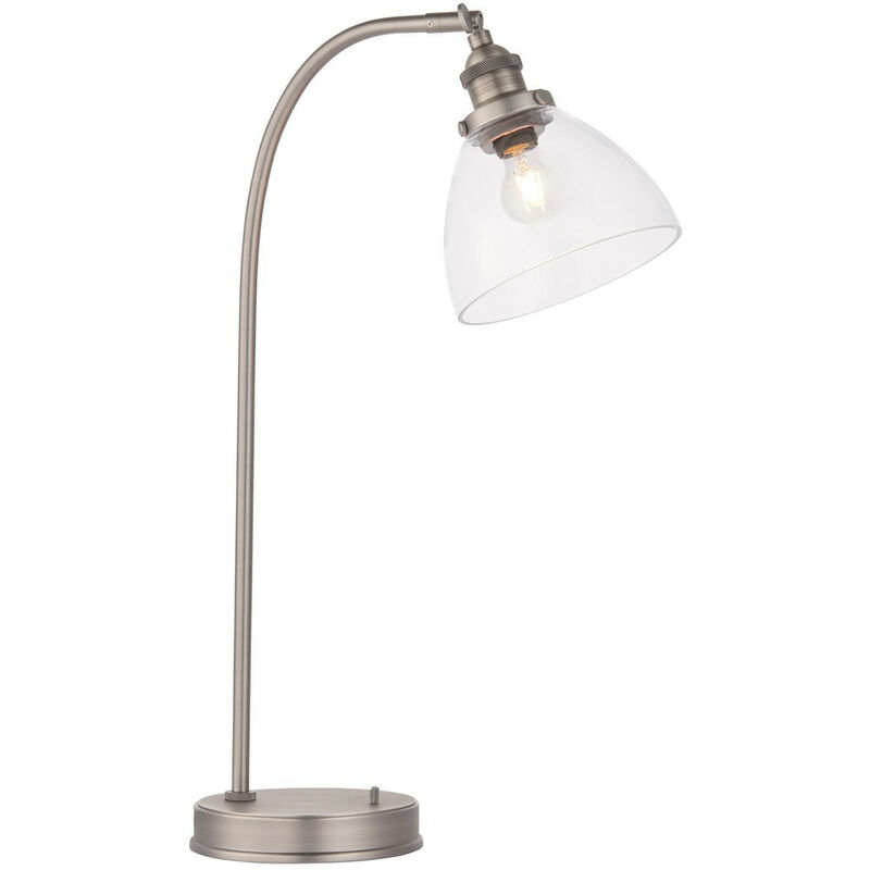 Endon - Lampe de table de travail Peinture argent brossé, verre transparent