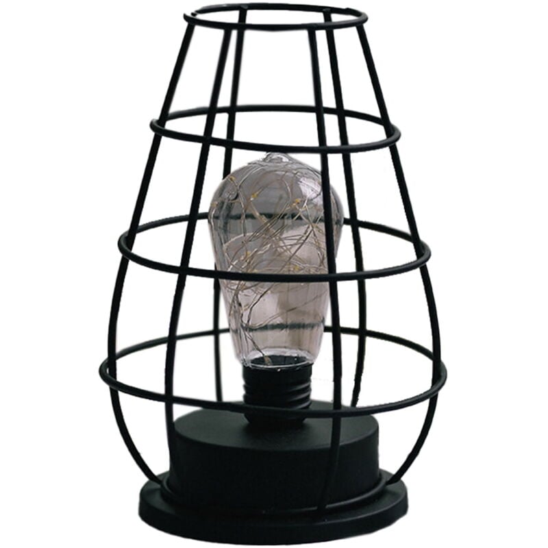 Feiyue - Lampe de table décorative à piles, cage métallique, sans fil, avec ampoule led, pour décoration intérieure, salon, chambre, cuisine,