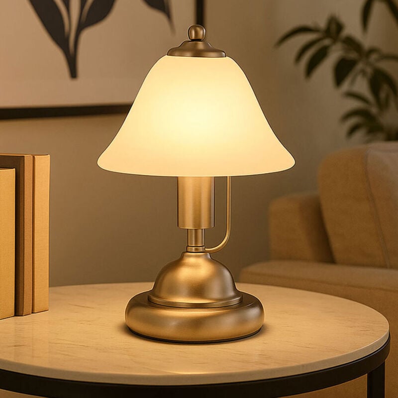 Globo - Lampe de table Touch lampe de chevet en verre d'albâtre lampe de table chambre, nickel mat, 1x douille E14, DxH 17x27 cm