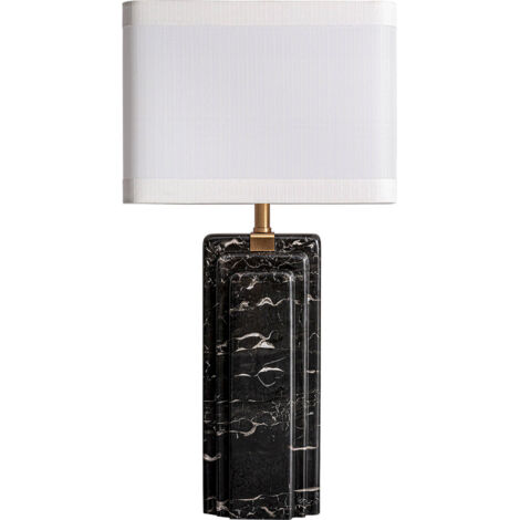 Lampe de Table Design Art Déco en Marbre Noir - Noir Marbre avec Nuances Blanc Doré