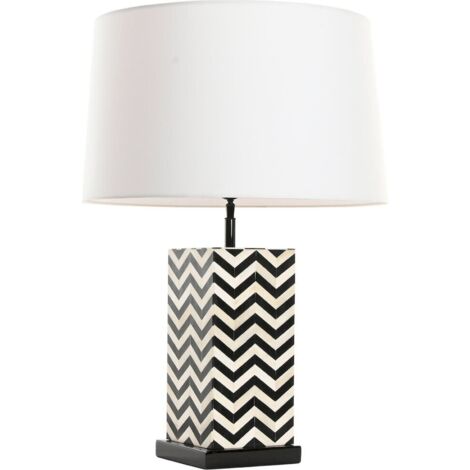 Lampe de table design blanc noir motif chevron résine acier - Blanc et noir motif chevron