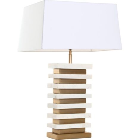 Lampe de table design dorée et marbre blanc élégance chic - doré et marbre blanc