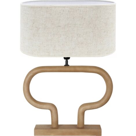Lampe de table design en bois de manguier finition toffee - bois naturel toffee et tissu écru