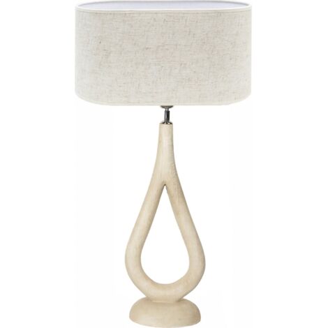 Lampe de table design en bois naturel avec abat jour textile - bois clair naturel et beige textile