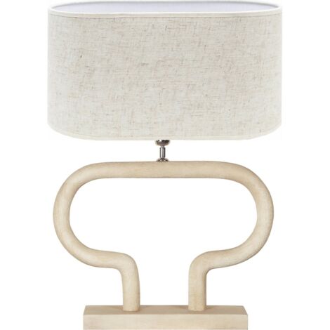 Lampe de table design en bois naturel et abat jour tissu beige - bois naturel et beige clair