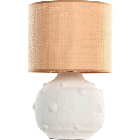 Lampe de table design fibre céramique blanc et brun style méditerranéen - Blanc céramique et marron naturel