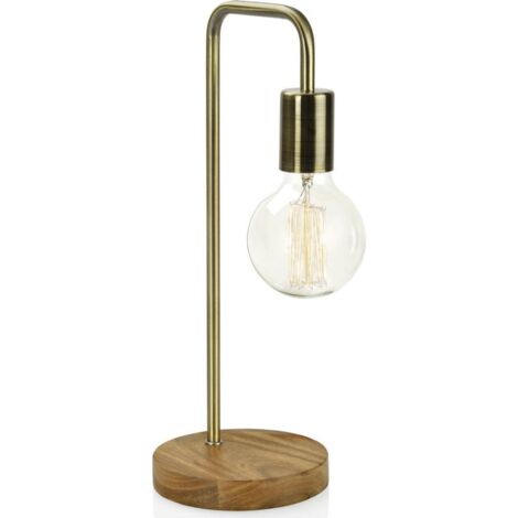 Lampe de table design industriel laiton doré et bois naturel - doré et bois naturel