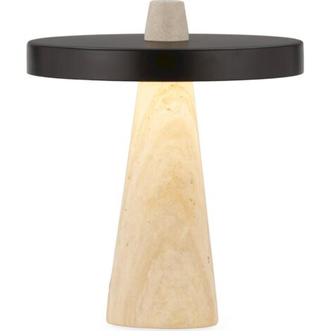 Lampe de table design marbre travertin crème et métal noir - crème travertin et noir mat