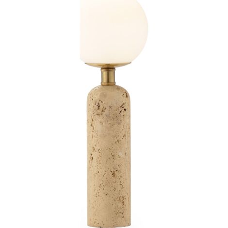 Lampe de table design marbre travertin doré et verre blanc élégant - beige travertin doré et blanc opalin