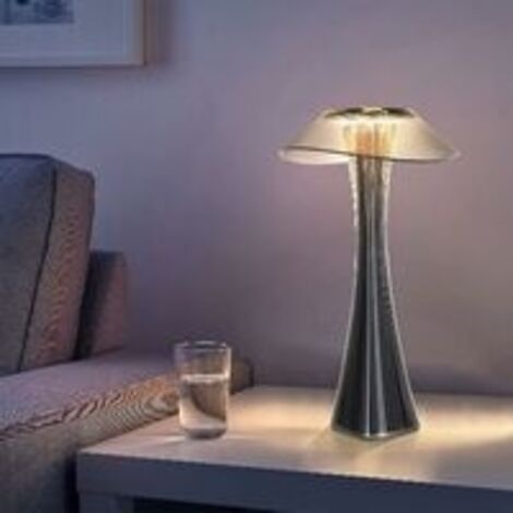 Lampe de table design rechargeable lampe à poser LED tactile - Dimmable Titane lampe de chevet USB 3W lampe de bureau sans fil avec batterie et abat-jour pour chambre salon et bureau [Classe énergétiq