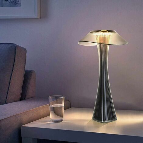 Lampe de table design rechargeable tactile LED - Lampe de chevet USB en titane à intensité variable 3W Lampe de bureau sans fil avec batterie et abat-jour pour chambre à coucher, salon et bureau