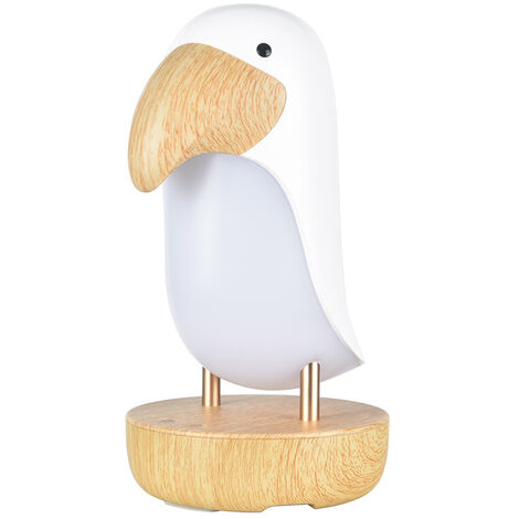 Lampe de table dessin animé calao créatif, lampe de chevet oiseau en bois blanc