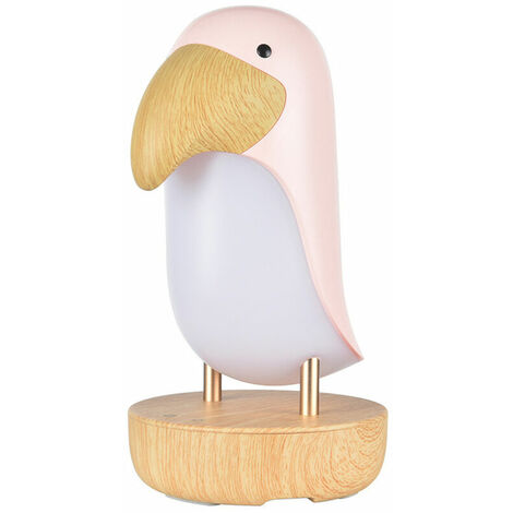 Lampe de table dessin animé calao créatif, lampe de chevet oiseau en bois rose