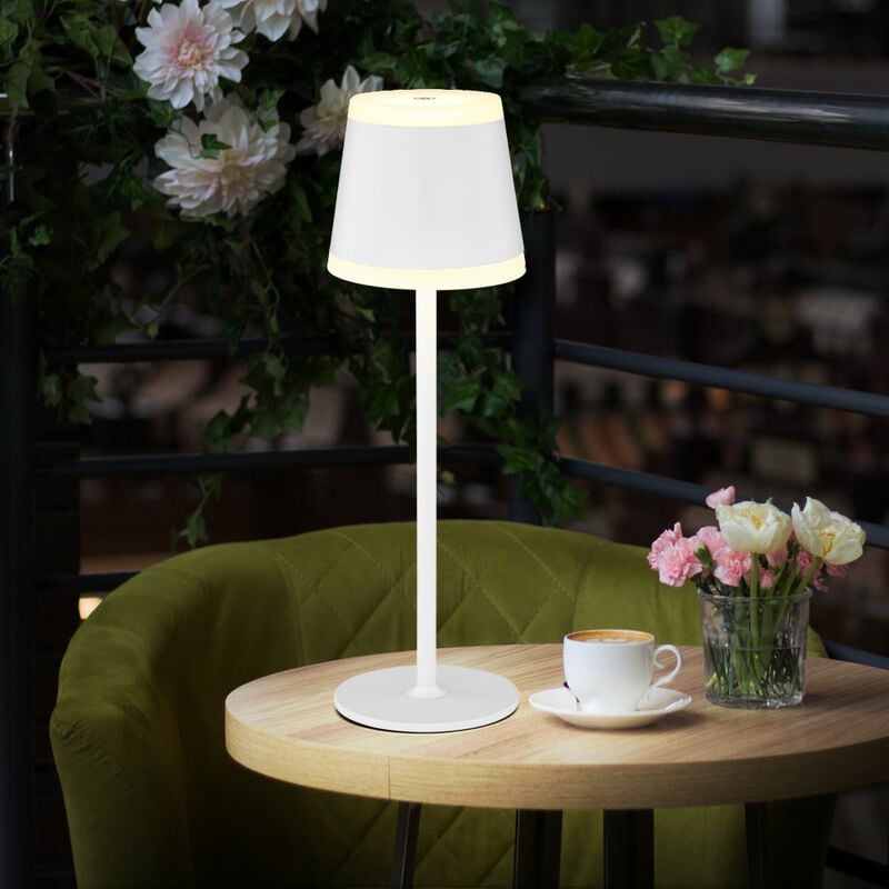 Lampe de table d'extérieur lampe de table led blanche variateur tactile batterie rechargeable lampe de jardin dimmable usb, métal acrylique, 2x led