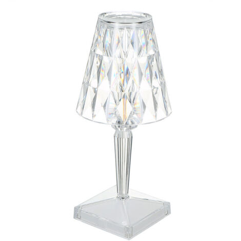 Lampe de table diamant en acrylique avec contrôle tactile 3 couleurs de lumière, luminosité réglable Lampe de chevet en cristal, rechargeable par USB