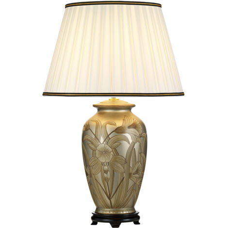 Lampe de table Dian céramique argent fleurs or E27