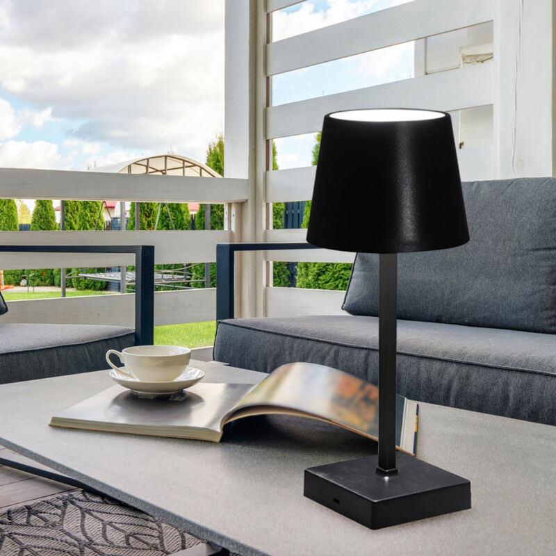 Lampe de table d'intérieur lampe de table à batterie rechargeable dimmable 3-étapes lampe de chevet USB, noir, LED blanc chaud, LxPxH 10,5x10,5x26 cm Lampe de table d'intérieur lampe de table à batterie rechargeable dimmable 3-étapes lampe de chevet USB, noir, LED blanc chaud, LxPxH 10,5x10,5x26 cm