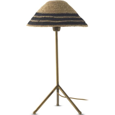 lampe de table dorée avec abatjour en fibre naturelle tressée - doré et fibre naturelle tressée