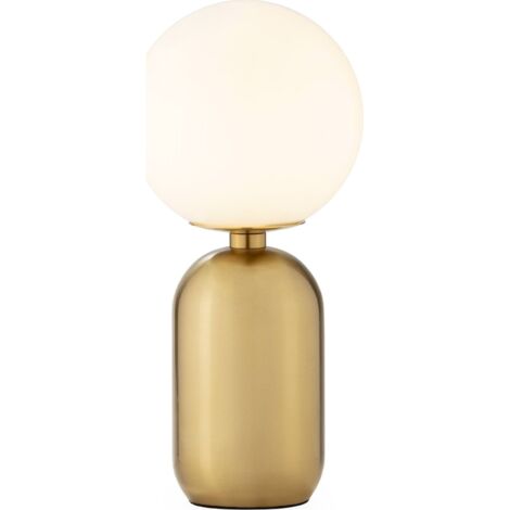 Lampe de table dorée en métal et verre blanc avec abat jour inclus - doré avec globe blanc opale