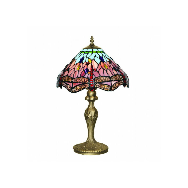 Lampe de table dragonfly 1 ampoule laiton antique verre tiffany - Laiton