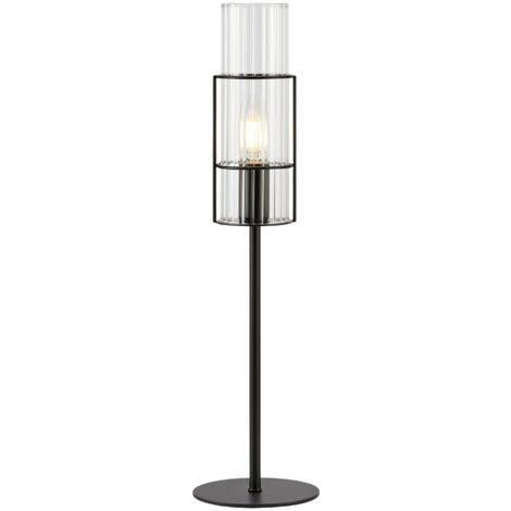 Lampe de table E14 40W max, noir et verre ondulé - Markslöjd - Tubo