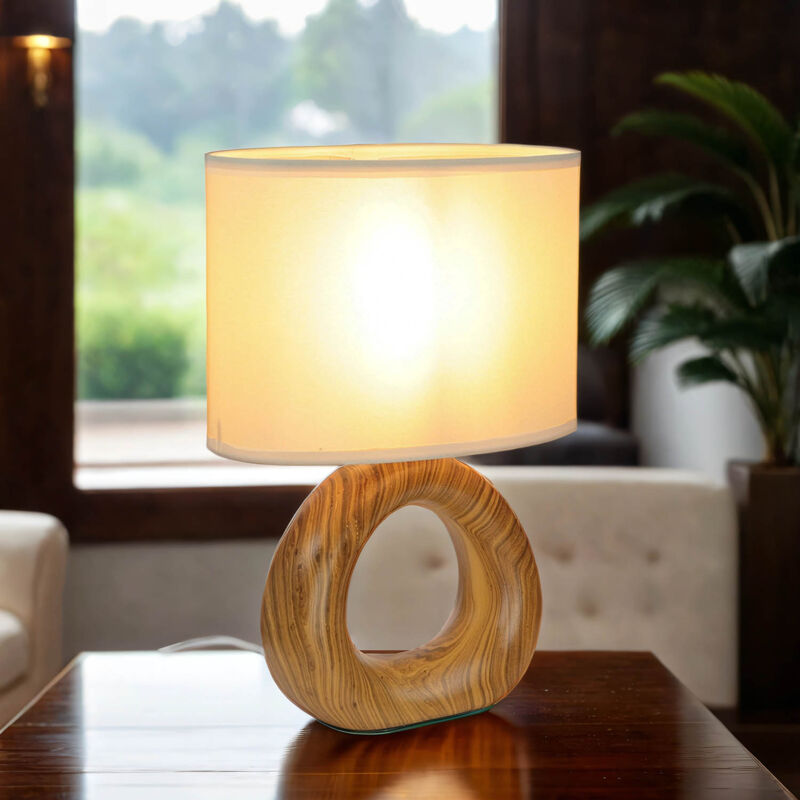 Licht-erlebnisse - Lampe de table en acier inoxydable tissu 28 cm de haut marron beige E14 lampe de table moderne