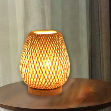 Lampe de table en bambou tressé à la main, style champêtre créatif, abat-jour double couche en bambou, veilleuse, 23 x 30 cm