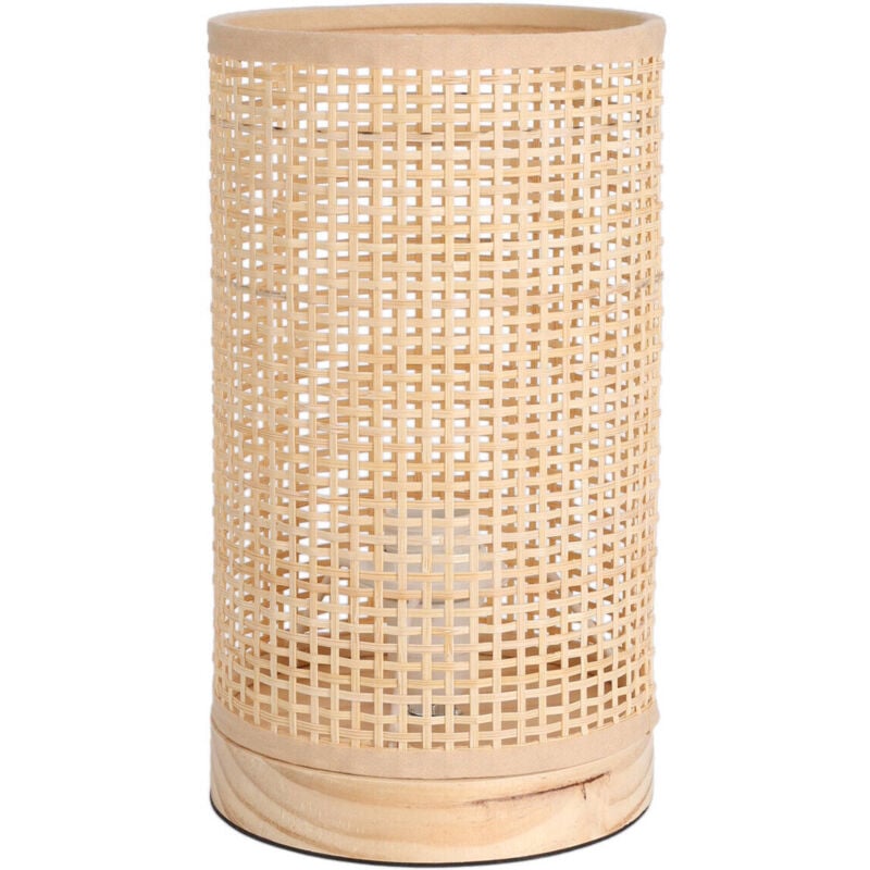 Home Styling - Lampe de table en bambou, tube, base en bois de pin, 13 x 23 cm