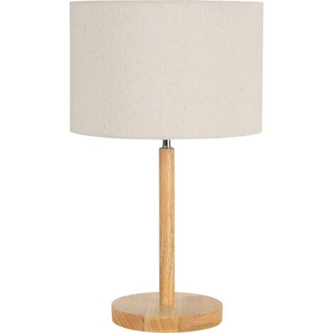 Lampe de table en bois de caucho et lin style naturel - Bois naturel et lin écru