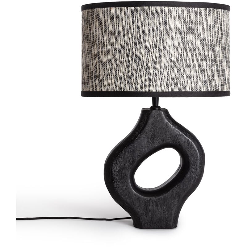 Iluzzia - Lampe à Poser en bois Dhara Blanc / Noir