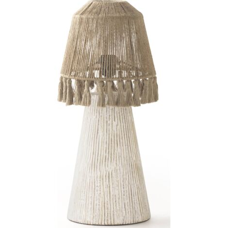 Lampe de table en bois et jute esprit artisanal marron - Bois naturel et jute beige