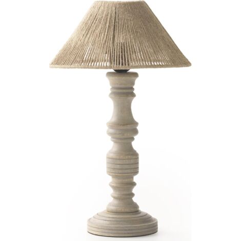 lampe de table en bois et jute esprit artisanal naturel - bois naturel et jute beige