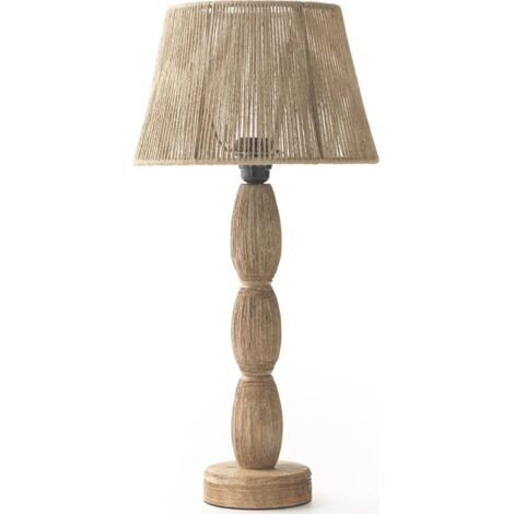 Lampe de table en bois et jute esprit naturel artisanal - Naturel bois et jute clair