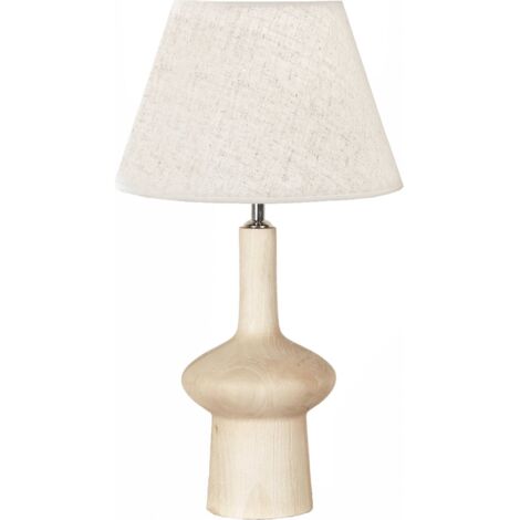 Lampe de table en bois naturel et abat jour textile élégant - bois naturel et beige écru