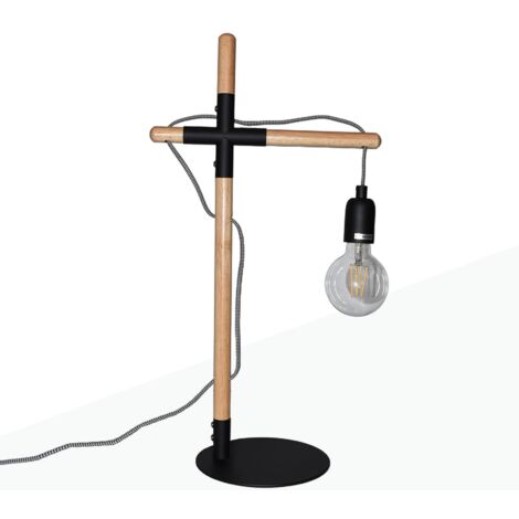 Lampe de table en bois naturel "NATURAL WOOD" - Noir