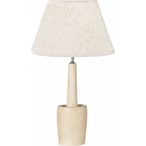 Lampe de table en bois naturel style épuré et chaleureux - bois naturel et tissu écru