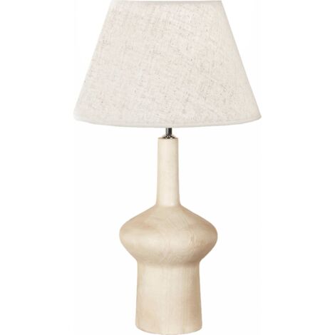 Lampe de table en bois naturel style scandinave élégant - bois naturel et tissu beige clair
