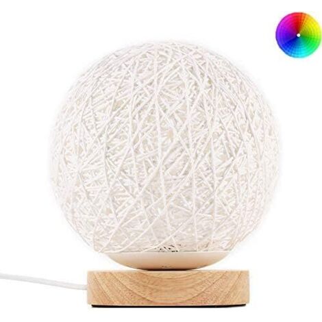 Lampe de table en bois, veilleuse à LED en rotin, lampe de table de chevet RVB avec abat-jour tricoté à la main et télécommande pour chambre à coucher, salon, table de chevet