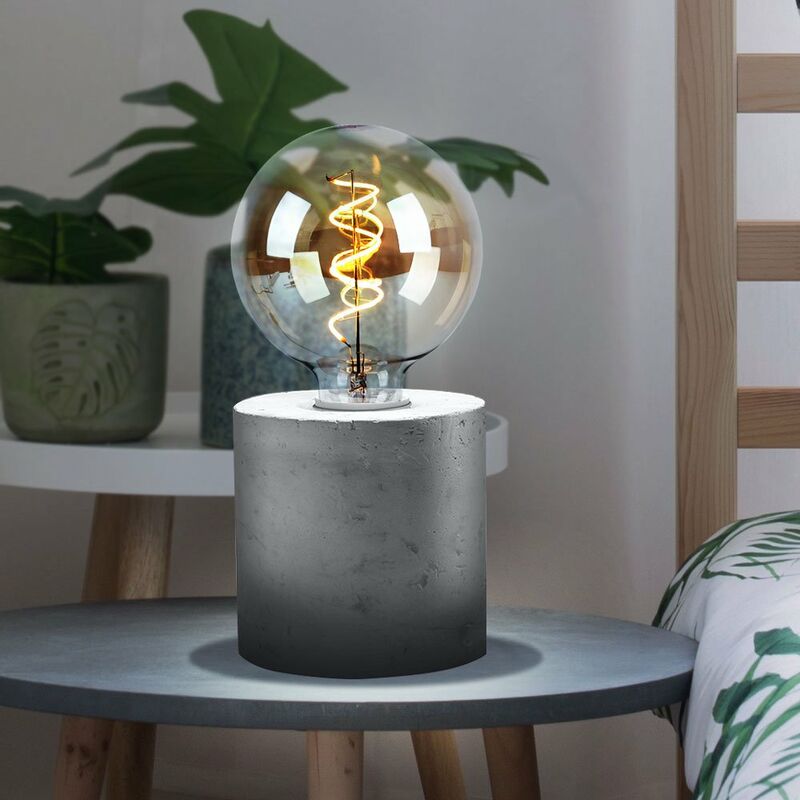 Lampe de table en béton Lampe de chevet E27 Lampe en béton Lampe de table, gris sans abat-jour, DxH 10x10 cm