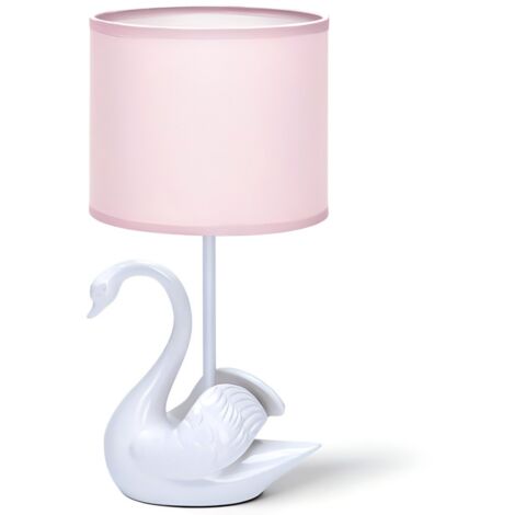 Lampe de table en céramique avec cygne blanc et abat-jour rose, culot E14, décoration pour chambre de fille (ampoule non incluse)