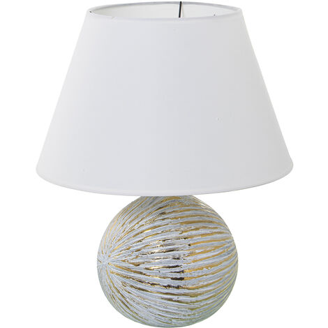 Lampe de Table en Céramique Blanc/Or+52630,1Xe27,Max.40 °35X43 Cm, Base:°20X28 Cm