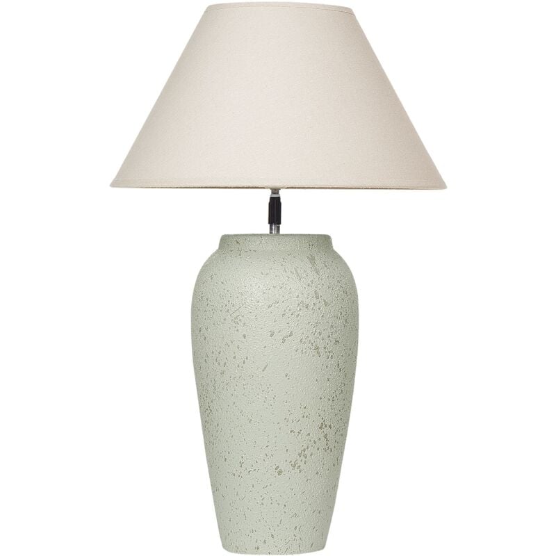 Lampe de Table en Céramique Blanche et Lin Abat-Jour Conique 57 cm de Chevet Amblo